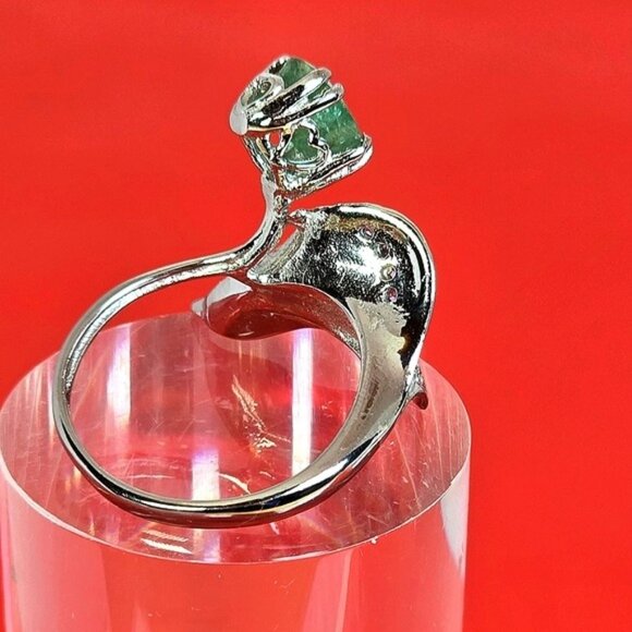 925 Sterling Silver Leaf Ring Sz 8 with Naural Emerald & Garnet Gemstone - Picture 10 of 13